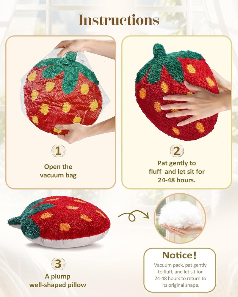 Kokaaee Strawberry Shaped Throw Pillow - Cute Decorative Plush Throw Pillow for Couch, Sofa, or Living Room, 17.7" x 13" Red Soft Cushion for Home Decor - Image 4