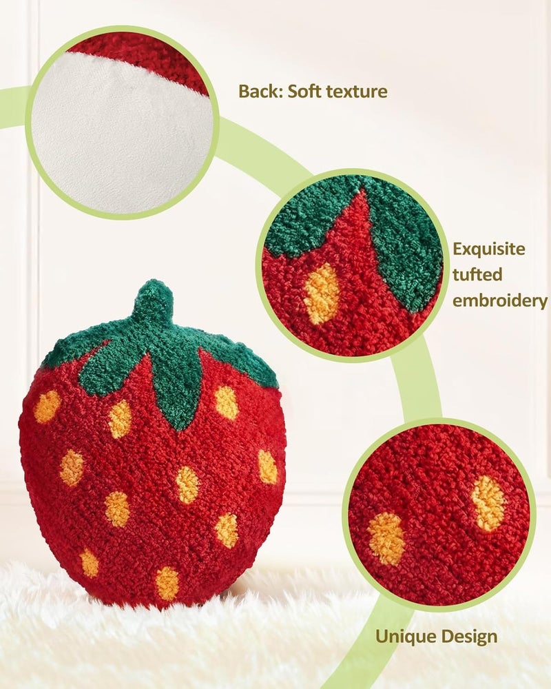 Kokaaee Strawberry Shaped Throw Pillow - Cute Decorative Plush Throw Pillow for Couch, Sofa, or Living Room, 17.7" x 13" Red Soft Cushion for Home Decor - Image 3