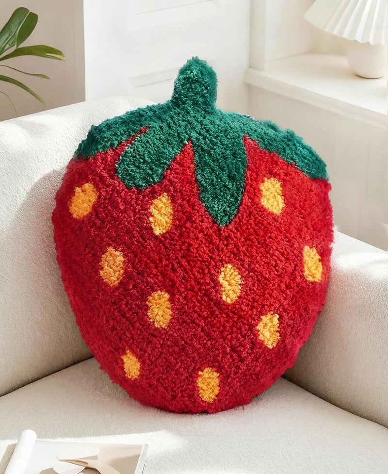 Kokaaee Strawberry Shaped Throw Pillow - Cute Decorative Plush Throw Pillow for Couch, Sofa, or Living Room, 17.7" x 13" Red Soft Cushion for Home Decor - Image 1
