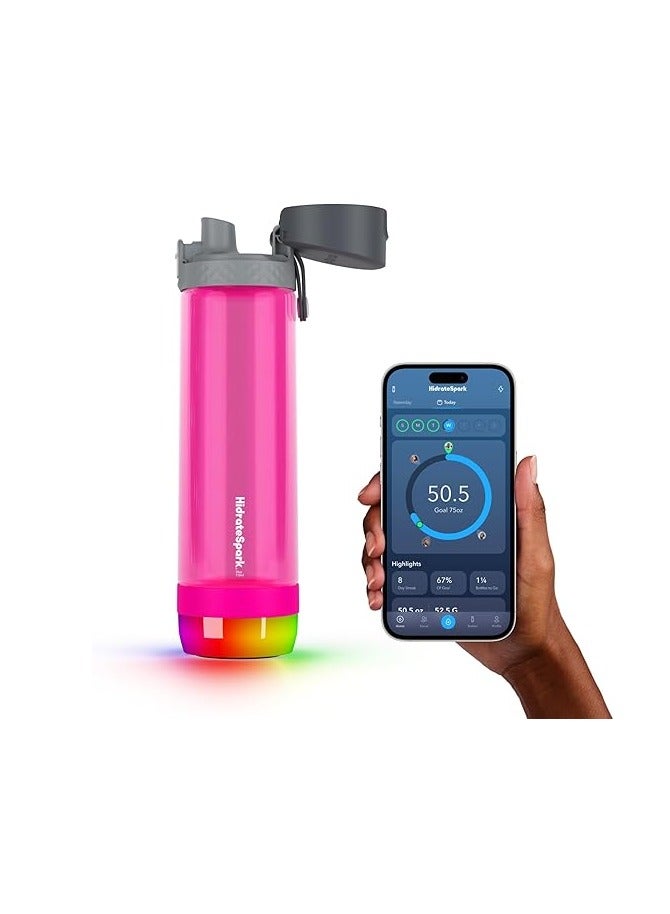 هيدرات سبارك هايدريت سبارك زجاجة مياه ذكية من بلاستيك التريتان برو لايت تتتبع كمية المياه وتتوهج لتذكيرك بالحفاظ على رطوبتك - غطاء تشاج 24 اونصة - فروت بانش - Image 1