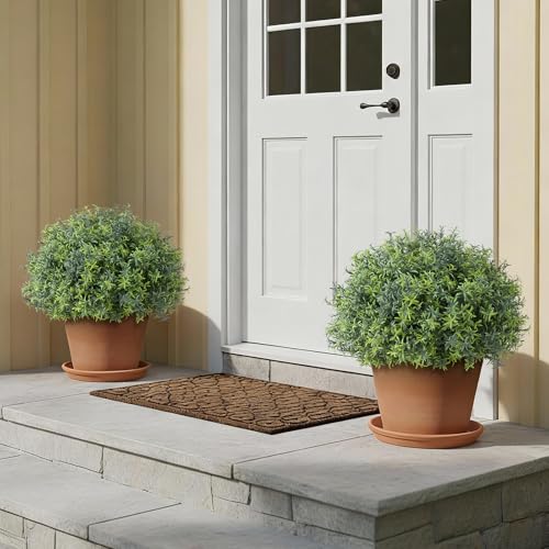 YXZZWL 2 Sets Artificial Rosemary Topiary Ball Trees for Front Door - UV Resistant Faux Outdoor Rosemary Bushes, Fake Spring/Summer Greenery Potted Plants for Farmhouse Garden Porch Outside Decor - Image 3