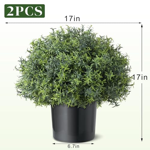 YXZZWL 2 Sets Artificial Rosemary Topiary Ball Trees for Front Door - UV Resistant Faux Outdoor Rosemary Bushes, Fake Spring/Summer Greenery Potted Plants for Farmhouse Garden Porch Outside Decor - Image 5