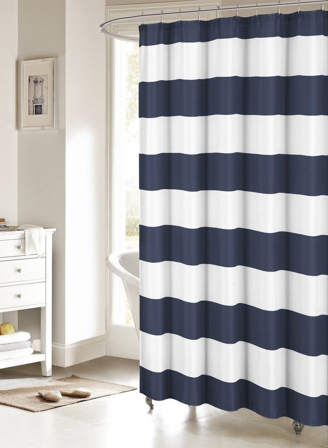 ALAGEO Nautical Stripe Design Fabric Shower Curtain for Bathroom - Navy and White 36" x 72" Shower Curtain for Shower Stall Classic Simple Modern Bathroom Curtain - Image 1