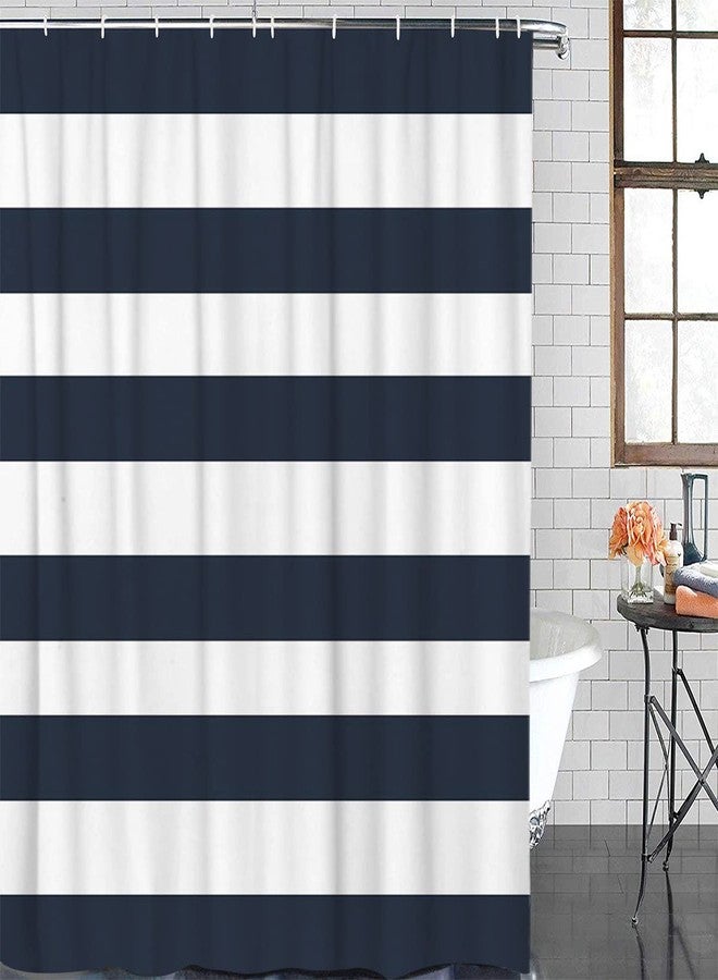 ALAGEO Nautical Stripe Design Fabric Shower Curtain for Bathroom - Navy and White 36" x 72" Shower Curtain for Shower Stall Classic Simple Modern Bathroom Curtain - Image 2