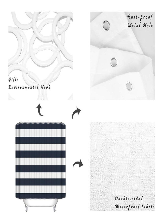 ALAGEO Nautical Stripe Design Fabric Shower Curtain for Bathroom - Navy and White 36" x 72" Shower Curtain for Shower Stall Classic Simple Modern Bathroom Curtain - Image 5