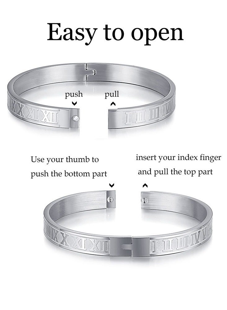 Luxury 3Pcs Royal Crown Stainless Steel Bracelet Set with Roman Numerals Jewelry Gifts Silver - Image 2