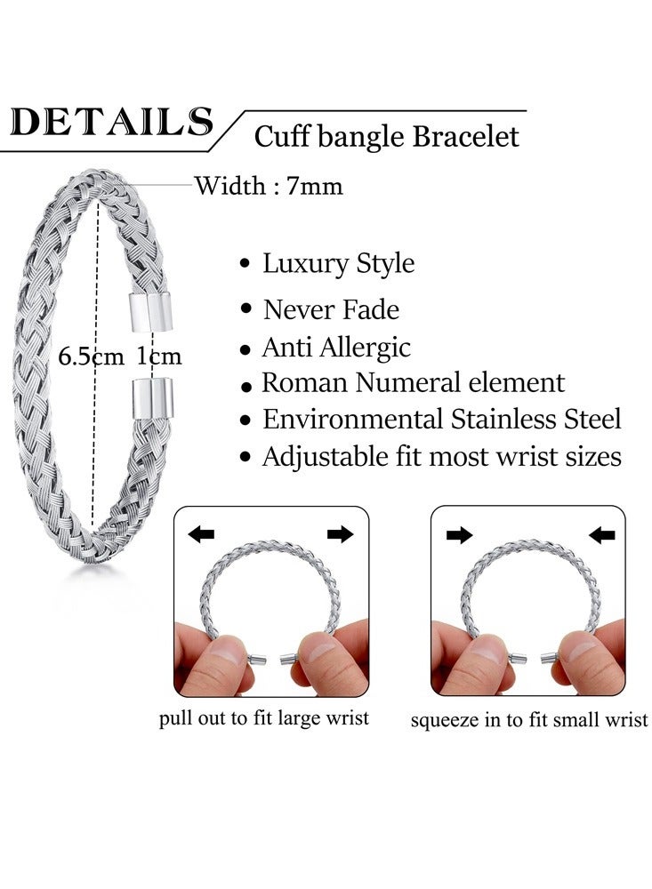 Luxury 3Pcs Royal Crown Stainless Steel Bracelet Set with Roman Numerals Jewelry Gifts Silver - Image 3