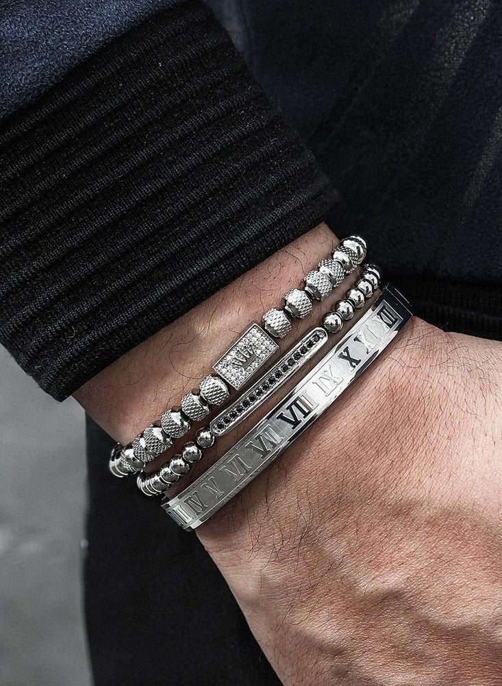 Luxury 3Pcs Royal Crown Stainless Steel Bracelet Set with Roman Numerals Jewelry Gifts Silver - Image 4