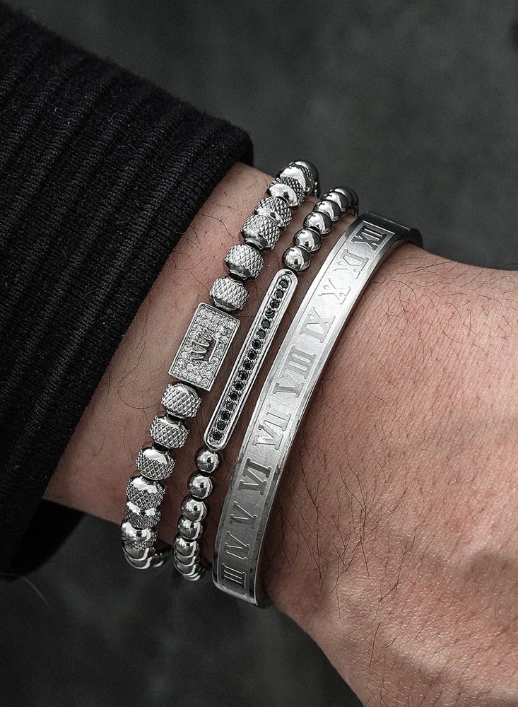 Luxury 3Pcs Royal Crown Stainless Steel Bracelet Set with Roman Numerals Jewelry Gifts Silver - Image 5