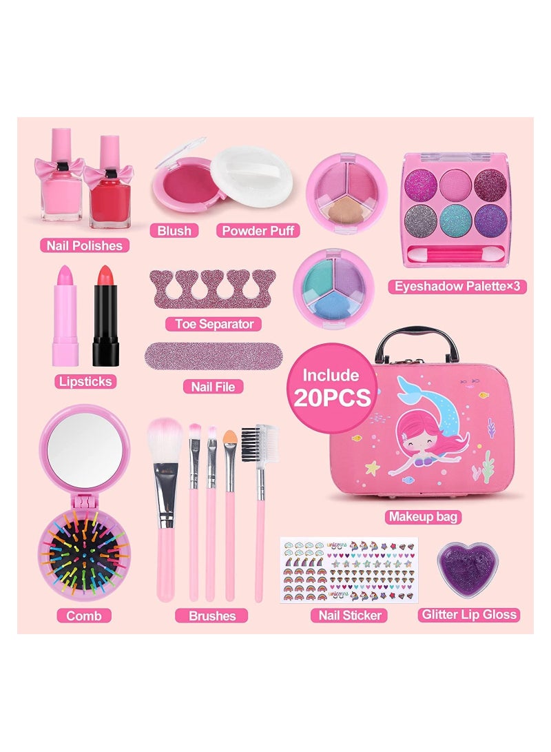 Kids Makeup kit for Girl, 20PCS Washable Makeup Set Toy with Real Cosmetic Case, Safe & Non-Toxic Kids Makeup Set, Pretend Play Makeup Beauty Set Birthday Toys Gift for 3-10 Years Old Kid - Image 2