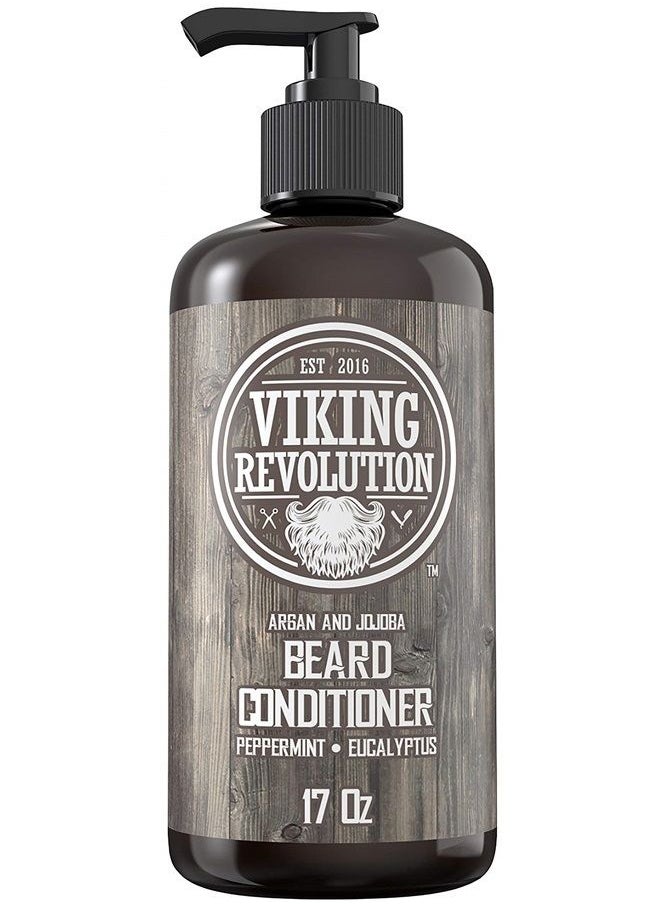 Viking Revolution - Beard Conditioner w/Argan & Jojoba Oils - Softens & Strengthens - Natural Peppermint and Eucalyptus Scent- Beard Conditioner w/Beard Oil (17oz Conditioner) - Image 1