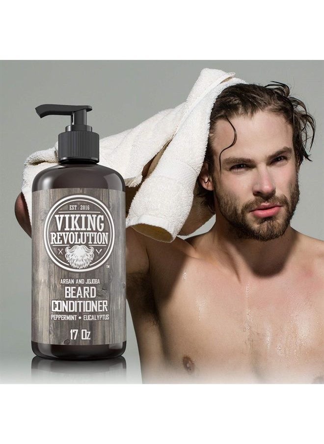 Viking Revolution - Beard Conditioner w/Argan & Jojoba Oils - Softens & Strengthens - Natural Peppermint and Eucalyptus Scent- Beard Conditioner w/Beard Oil (17oz Conditioner) - Image 1