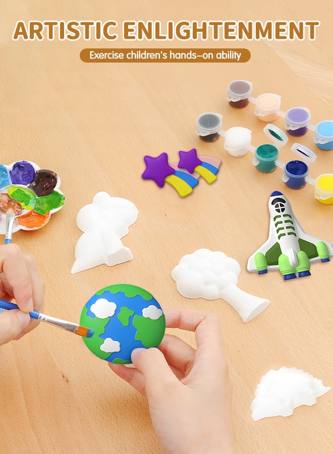 Crafts and Arts Set DIY Space Painting Kit Plaster Craft for Child, STEAM Creative Activity DIY Toys Space Figurines, Planes, Astronauts, Rockets Painting Craft Kit Art Set