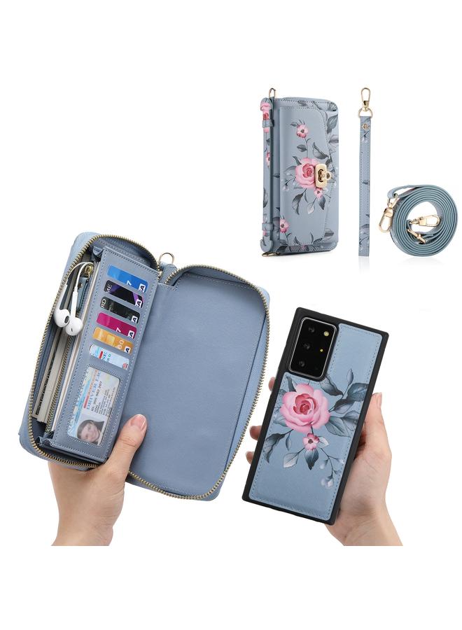 S-TOP Case For Samsung Galaxy Note20 Flower Multi-functional Crossbody Zipper Wallet Leather Phone Case - Image 3