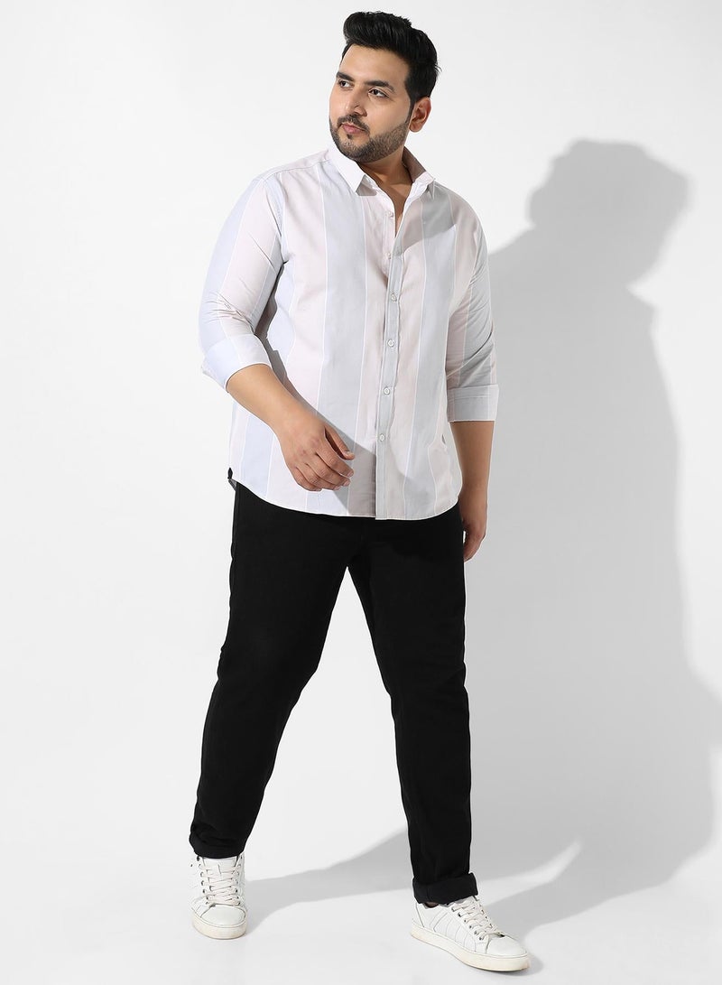 Instafab Plus Men's Ivory White & Icy Blue Candy Striped Shirt For Casual Wear | Spread Collar | Long Sleeve | Button Closure | Shirt Crafted With Comfort Fit For Everyday Wear - Image 5