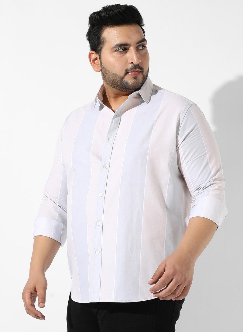 Instafab Plus Men's Ivory White & Icy Blue Candy Striped Shirt For Casual Wear | Spread Collar | Long Sleeve | Button Closure | Shirt Crafted With Comfort Fit For Everyday Wear - Image 3