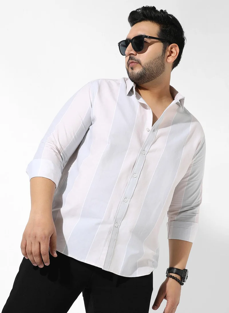 Instafab Plus Men's Ivory White & Icy Blue Candy Striped Shirt For Casual Wear | Spread Collar | Long Sleeve | Button Closure | Shirt Crafted With Comfort Fit For Everyday Wear