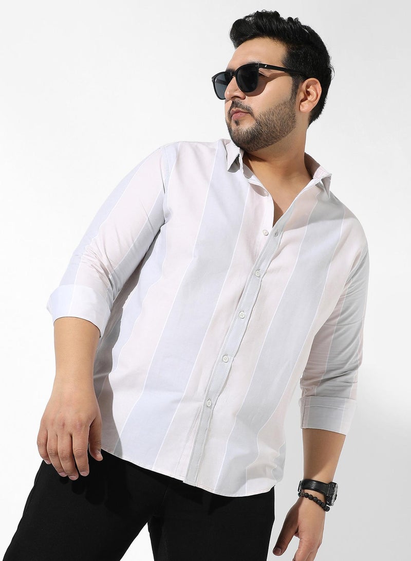 Instafab Plus Men's Ivory White & Icy Blue Candy Striped Shirt For Casual Wear | Spread Collar | Long Sleeve | Button Closure | Shirt Crafted With Comfort Fit For Everyday Wear - Image 1