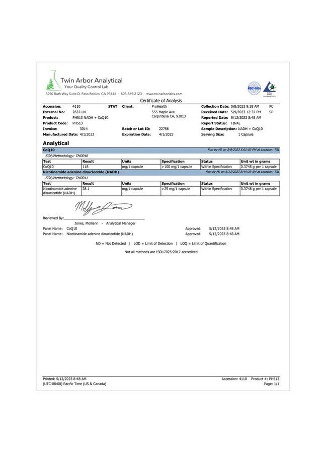 ProHealth ناد + كوكيو 10 ناد معزز ؛ 60 يوم إمداد ؛ ناد نقي 25 ملغ كوكيو 10 100 ملغ ؛ 60 كبسولة مقاومة للأحماض ؛ طاقة ؛ تركيز ؛ إنتاج ATP - Image 4