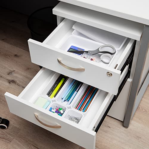 Mind Reader 8-Pc Drawer Organizer, Desk Organizer, Interlocking, Storage, Kitchen, Office, White - Image 2