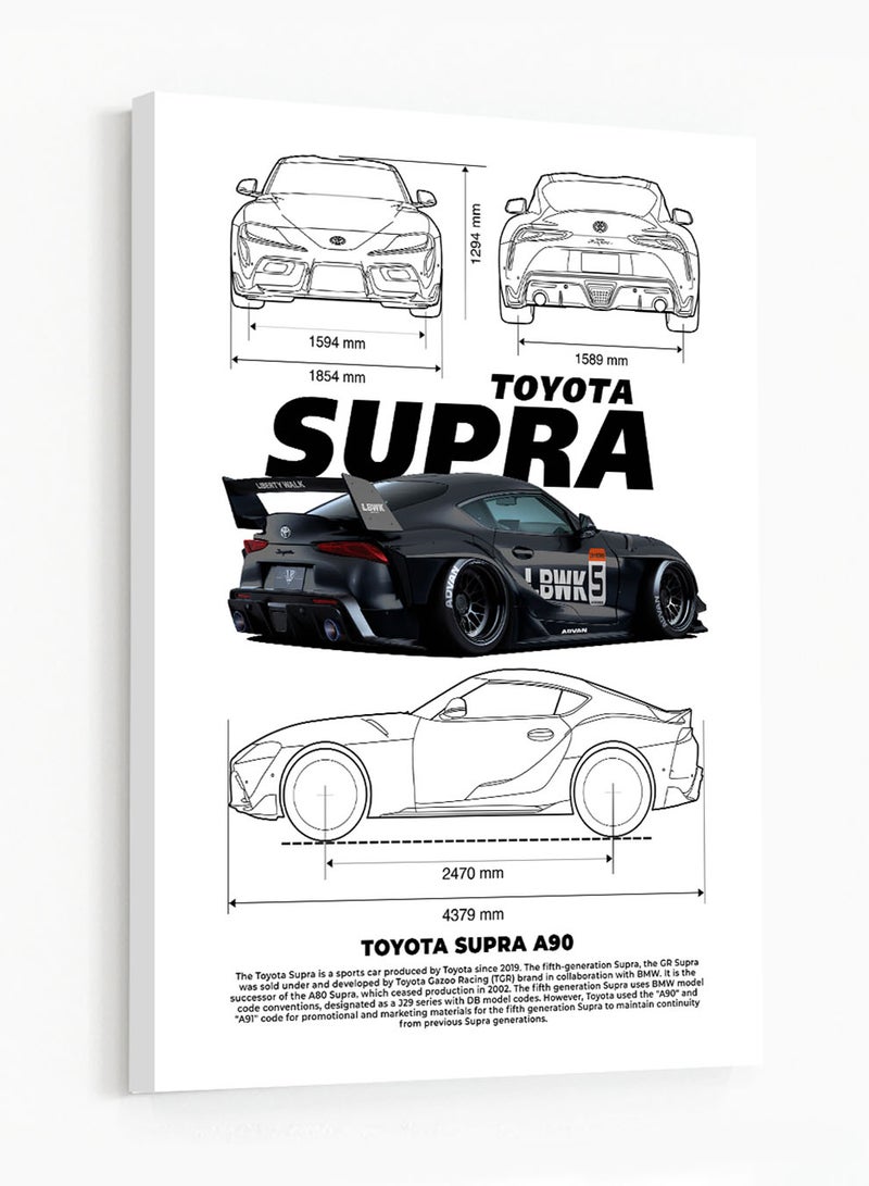 LOWHA Canvas Wall Art Stretched Over Wooden Frame with Toyota Subra A90 Sports Car Design  - Image 5