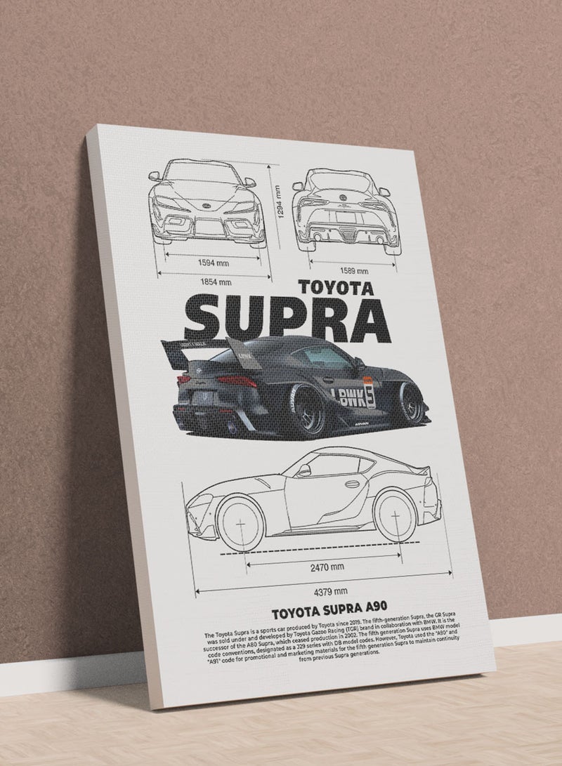 LOWHA Canvas Wall Art Stretched Over Wooden Frame with Toyota Subra A90 Sports Car Design  - Image 1