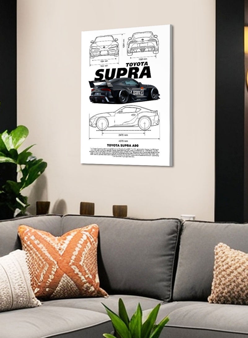 LOWHA Canvas Wall Art Stretched Over Wooden Frame with Toyota Subra A90 Sports Car Design  - Image 4