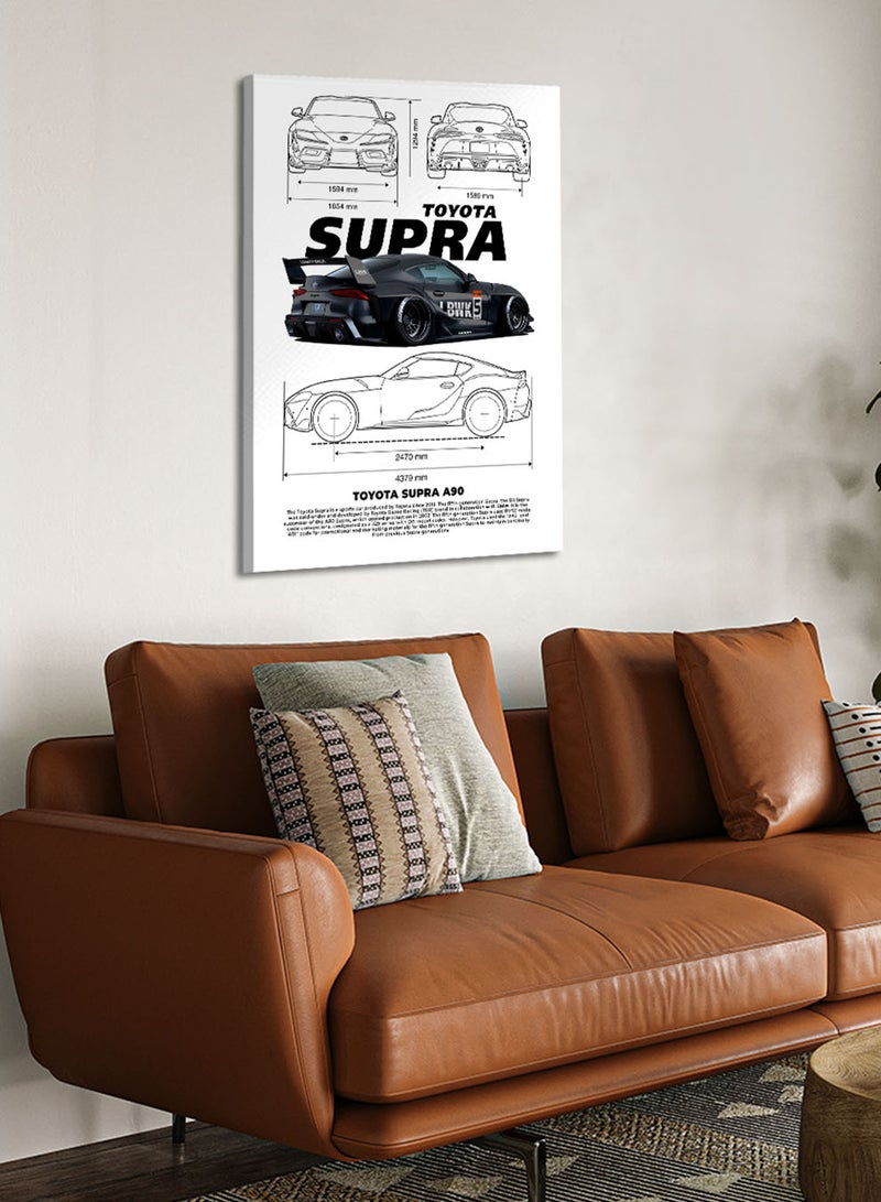 LOWHA Canvas Wall Art Stretched Over Wooden Frame with Toyota Subra A90 Sports Car Design  - Image 3