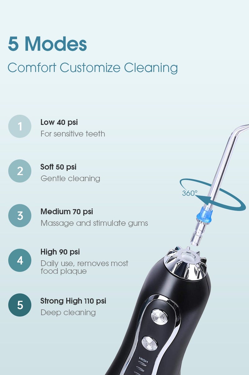 KinseiBeauty 5 Modes Water Flosser for Teeth, 300ml Water Tank, 5 Replaceable Jet Tips,1 Toothbrush Head,  IPX7 Waterproof Oral Irrigator for Home And Travel - Image 3