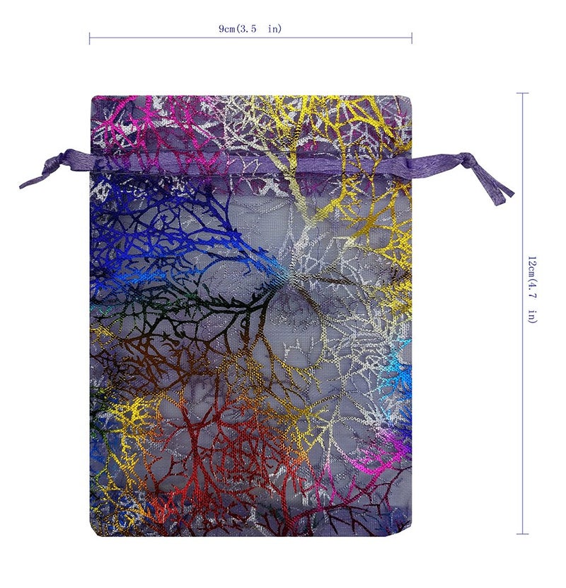 Ankirol 100pcs Sheer Organza Favor Bags For Wedding Baby Shower Rattan Print Gift Bags Samples Display Drawstring Pouches (3.5x4.5 inch, coral purple) - Image 2