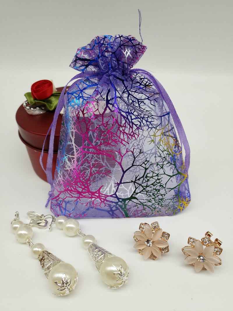 Ankirol 100pcs Sheer Organza Favor Bags For Wedding Baby Shower Rattan Print Gift Bags Samples Display Drawstring Pouches (3.5x4.5 inch, coral purple) - Image 5