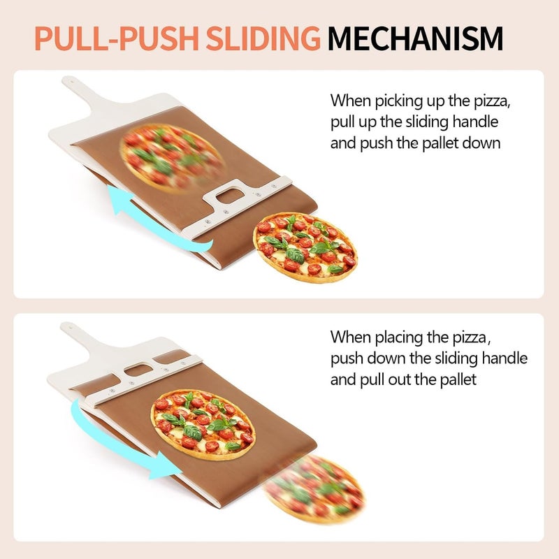 Cozron Premium Sliding Pizza Peel NonStick Pizza Spatula Paddle with Wooden Handle Smart Pizza Slider for Indoor Outdoor Ovens Pizza Board Pizza Transfer Slider Pizza - Image 3