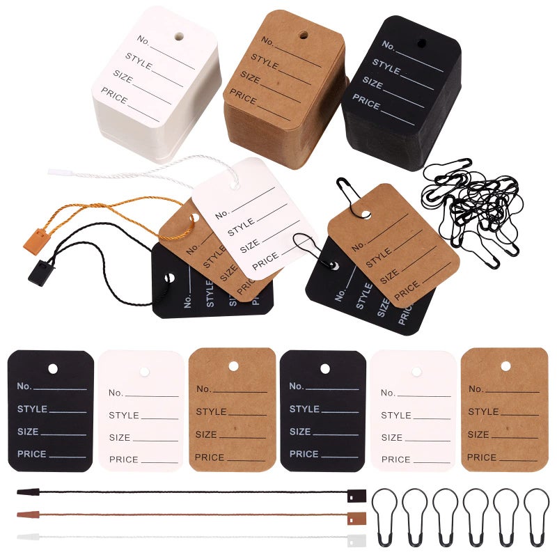Swpeet 1700 Pcs Price Tags and Hang Tags 3 Colors Unstrung with Nylon String Snap Lock Pin Loop Fastener Hook Ties - Image 2