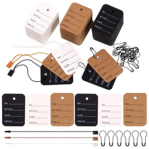 Swpeet 1700 Pcs Price Tags and Hang Tags 3 Colors Unstrung with Nylon String Snap Lock Pin Loop Fastener Hook Ties - Image 1
