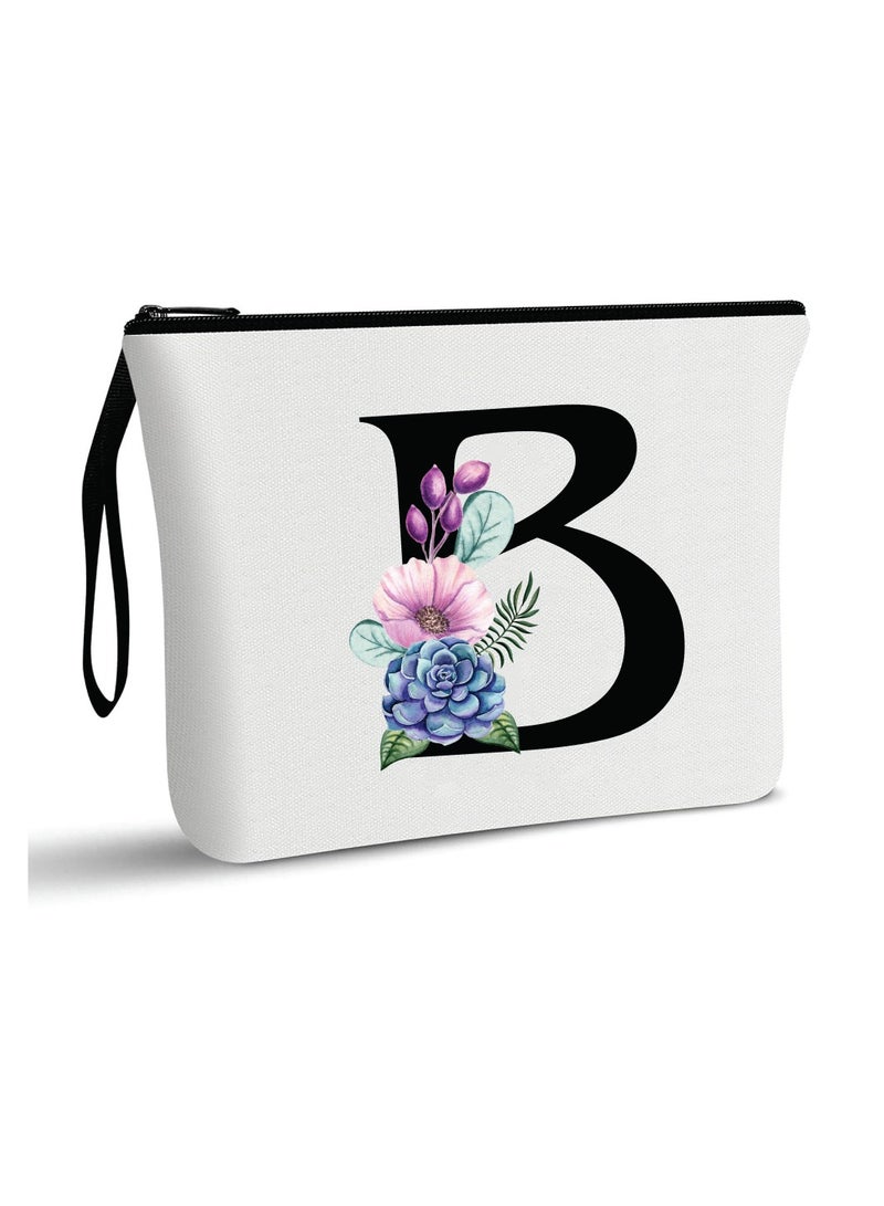 PRINTSHOP4ME Initial Monogram Travel Makeup Bag for Women Unique Birthday Gifts for Mother - Bride Bridesmaid Cosmetic bag - Initial Canvas Makeup Bag Gifts with Zipper(B) - Image 1