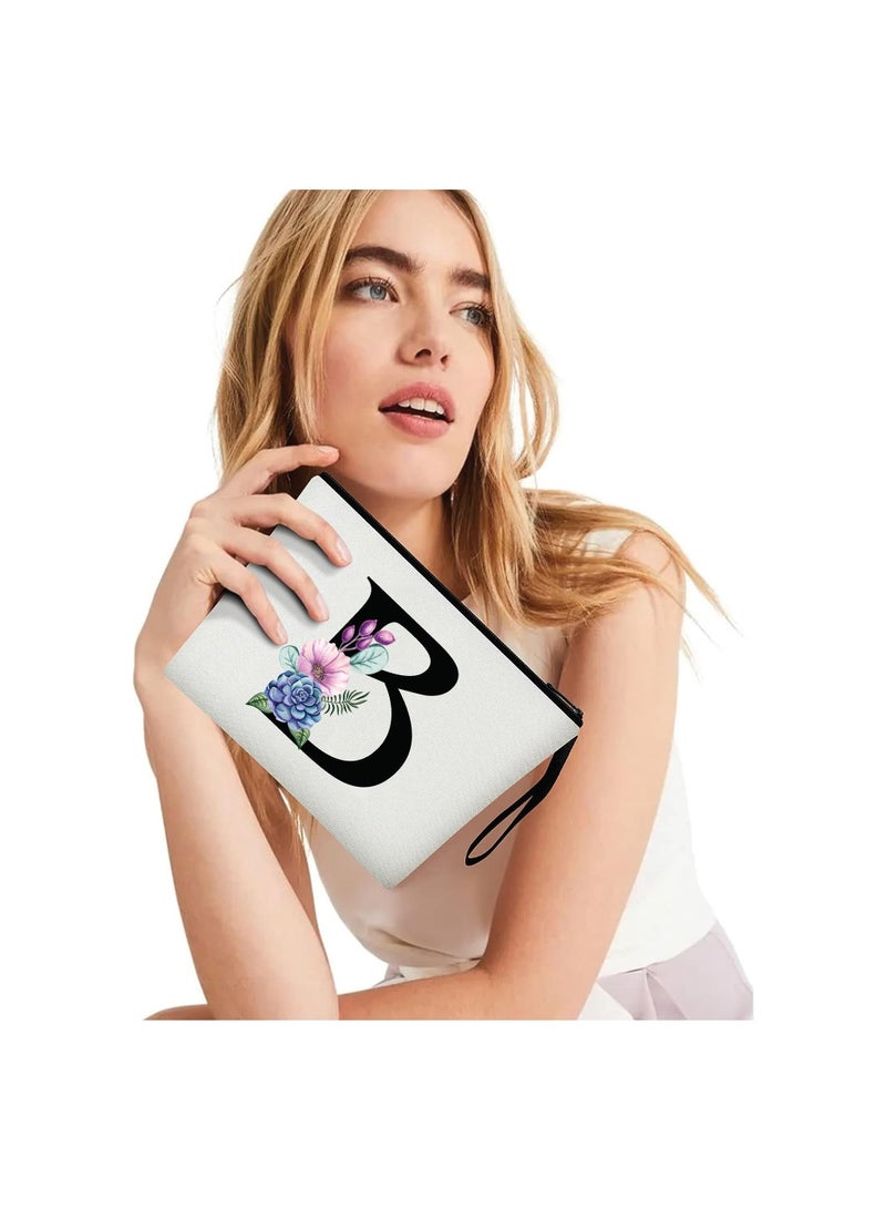 PRINTSHOP4ME Initial Monogram Travel Makeup Bag for Women Unique Birthday Gifts for Mother - Bride Bridesmaid Cosmetic bag - Initial Canvas Makeup Bag Gifts with Zipper(B) - Image 4