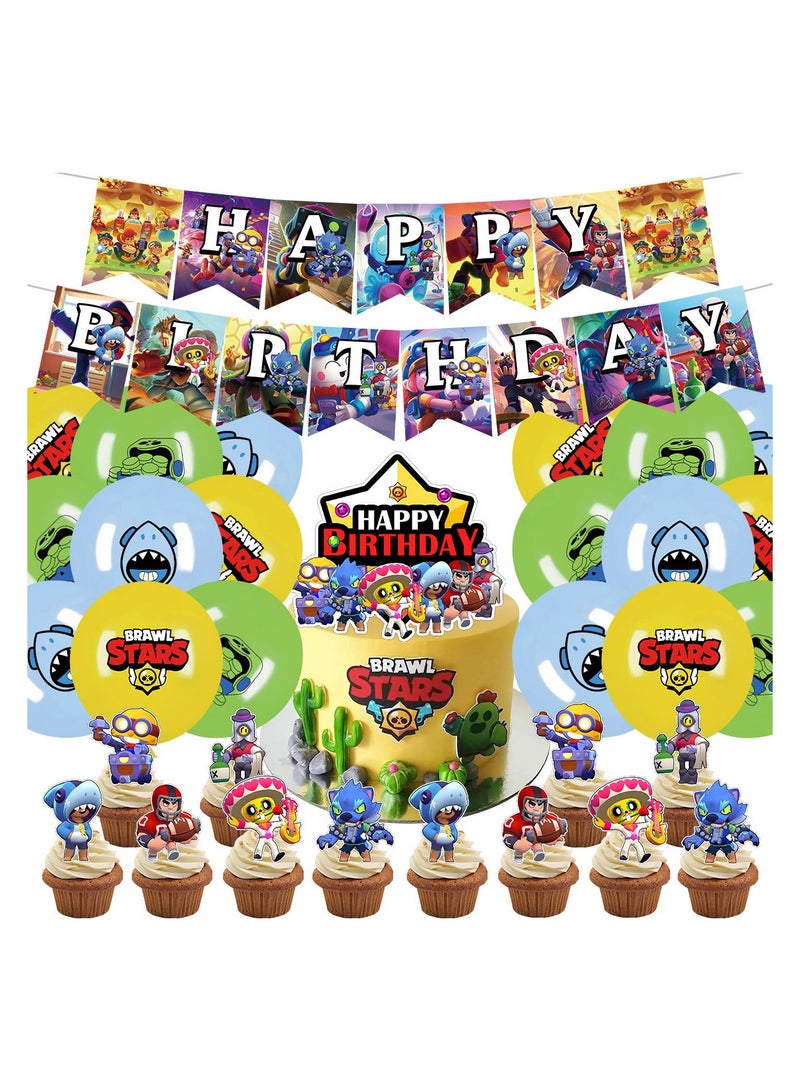 general Birthday party decorations, including birthday banners, table centerpieces, cake decorations, cartoon themed latex balloons for kids fans birthday party supplies - Image 1