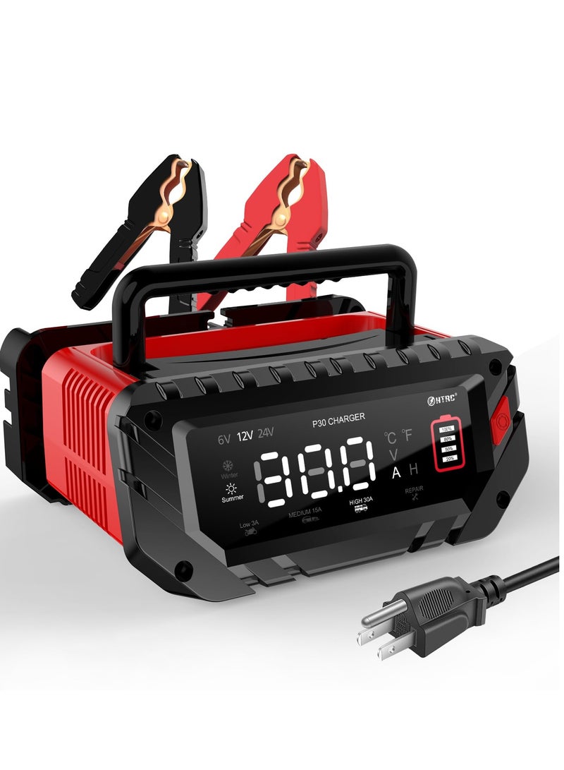 Car Battery Charger, 6V/12V/24V, Smart Automatic Automotive Charger, Portable Battery Maintainer, Trickle Charger, for Car, Motorcycle, Boat, Lead-Acid, Lithium, LiFePo4 Battery - Image 1