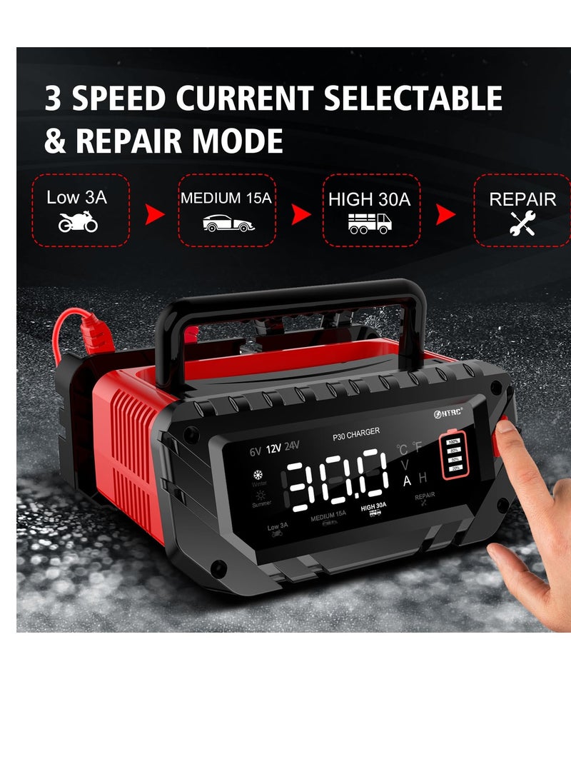 Car Battery Charger, 6V/12V/24V, Smart Automatic Automotive Charger, Portable Battery Maintainer, Trickle Charger, for Car, Motorcycle, Boat, Lead-Acid, Lithium, LiFePo4 Battery - Image 3