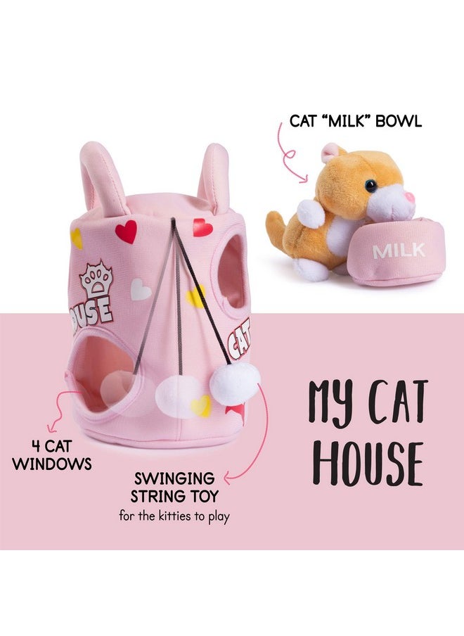 Plush Creations Talking Plush Cat House For Kids Includes Plush Cat House Carrier With 4 Soft Stuffed Talking & Meowing Kittens & A Cat Plush Milk Bowl Best Interactive Toy For Babies Or Toddlers  - Image 2