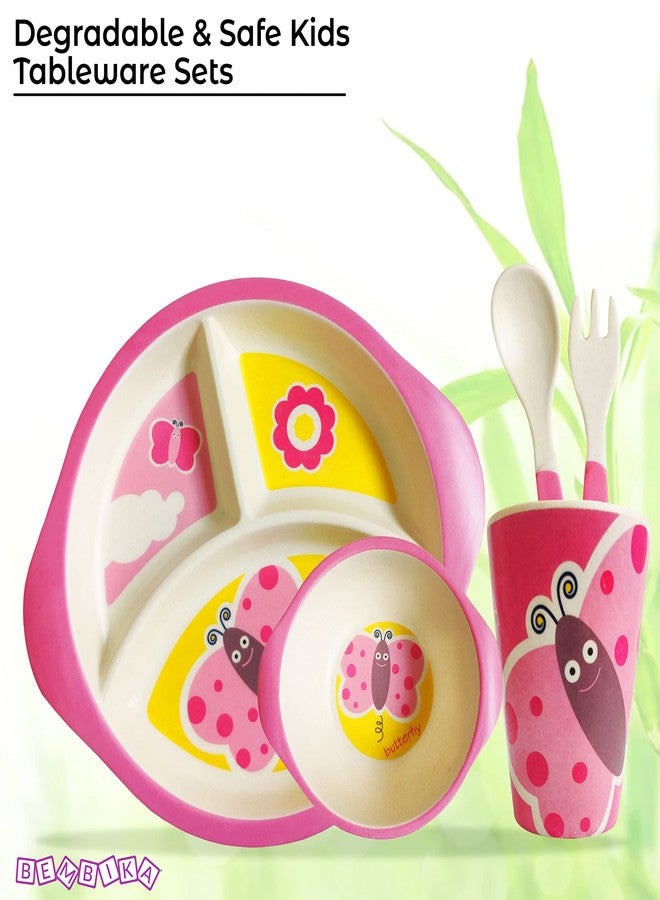 Bembika Baby Self Feeding Essential Baby Dinnerware Bamboo Fibre Dinner Set for Kids Bamboo Utensils for Kids and Toddlers � (Pack of 5)(Pink) - Image 2