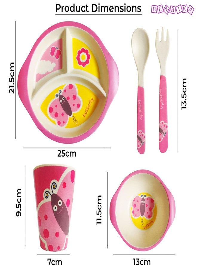 Bembika Baby Self Feeding Essential Baby Dinnerware Bamboo Fibre Dinner Set for Kids Bamboo Utensils for Kids and Toddlers � (Pack of 5)(Pink) - Image 5