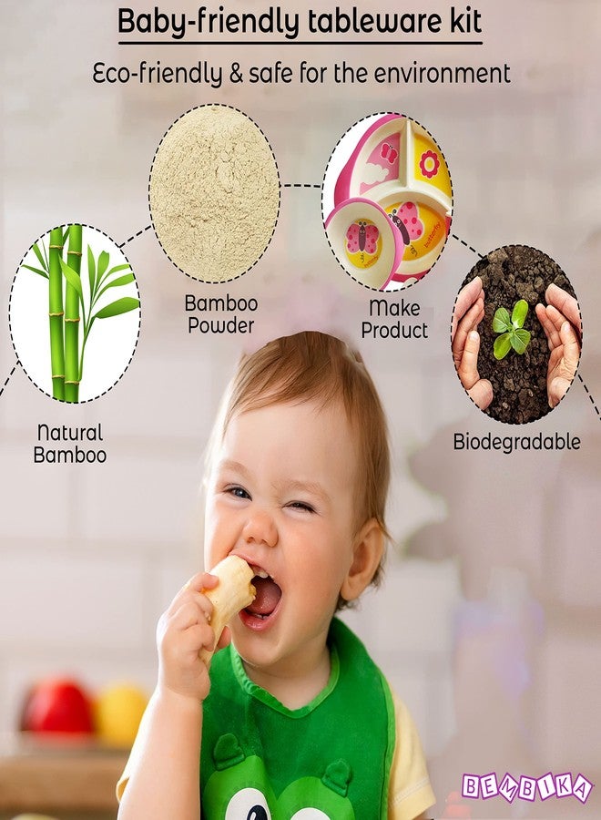Bembika Baby Self Feeding Essential Baby Dinnerware Bamboo Fibre Dinner Set for Kids Bamboo Utensils for Kids and Toddlers � (Pack of 5)(Pink) - Image 4