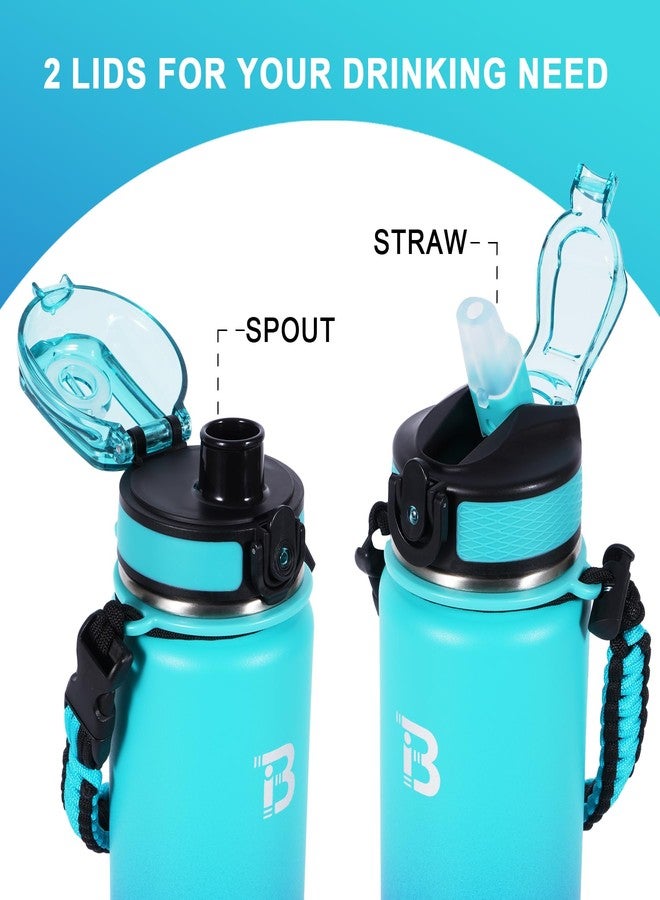 TOPBADE Insulated Sports Water Bottle 2 Lids(with Straw/No Straw), 24oz Stainless Steel Water Bottle with Paracord Handle, Sports Metal Water Canteen for outdoor and school - Image 2