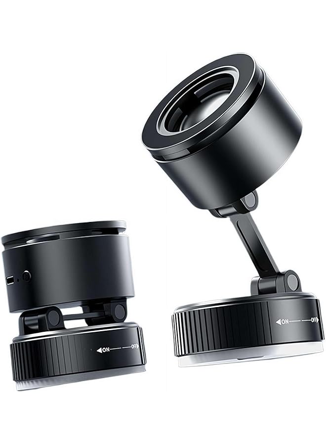 KASTWAVE Bluetooth Speaker Magnetic Car Phone Holder, Foldable Multifunctional Vacuum Suction Phone Mount, Built-In Speaker For Car/Gym/Smooth Surfaces (Black) - Portable And Stable With Dual-Axis Rotation - Image 1