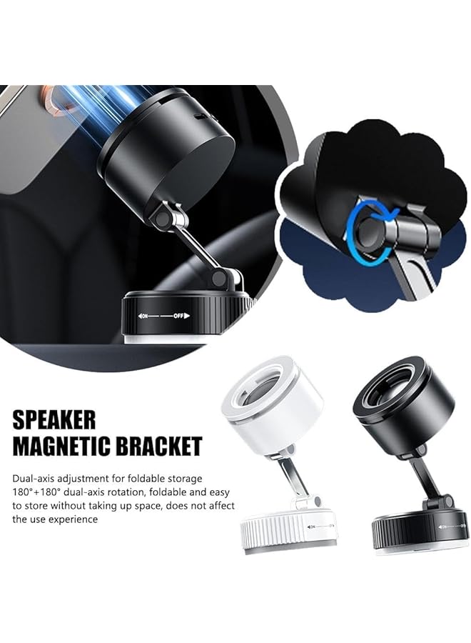 KASTWAVE Bluetooth Speaker Magnetic Car Phone Holder, Foldable Multifunctional Vacuum Suction Phone Mount, Built-In Speaker For Car/Gym/Smooth Surfaces (Black) - Portable And Stable With Dual-Axis Rotation - Image 3