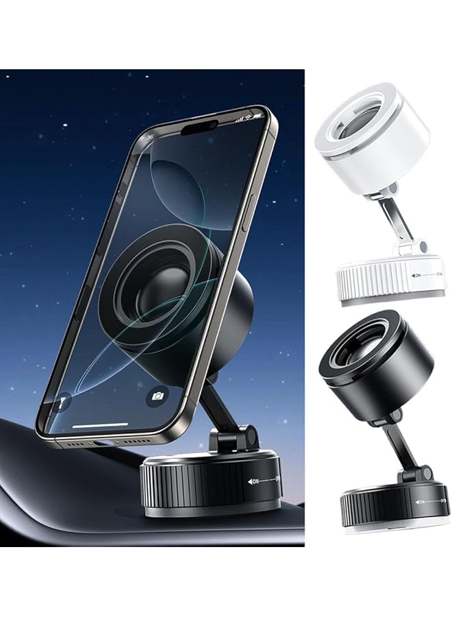 KASTWAVE Bluetooth Speaker Magnetic Car Phone Holder, Foldable Multifunctional Vacuum Suction Phone Mount, Built-In Speaker For Car/Gym/Smooth Surfaces (Black) - Portable And Stable With Dual-Axis Rotation - Image 2