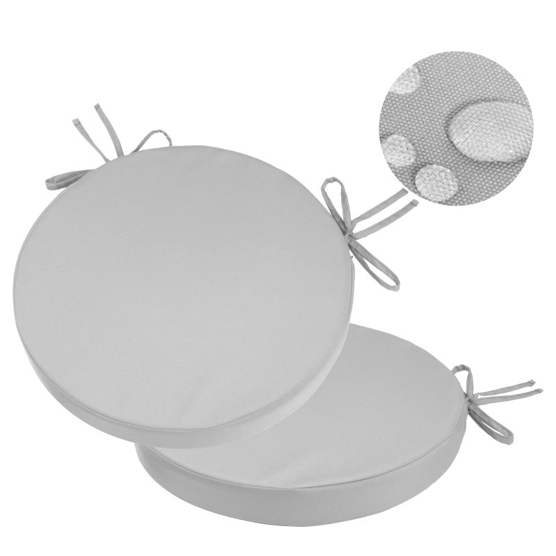 GUEGLSA GUEGLSA Indoor Outdoor Round Chair Cushions 15 inch Waterproof Bistro Seat Cushion with Ties Non Slip Circle Stool Chair Pads Set of 2 Grey