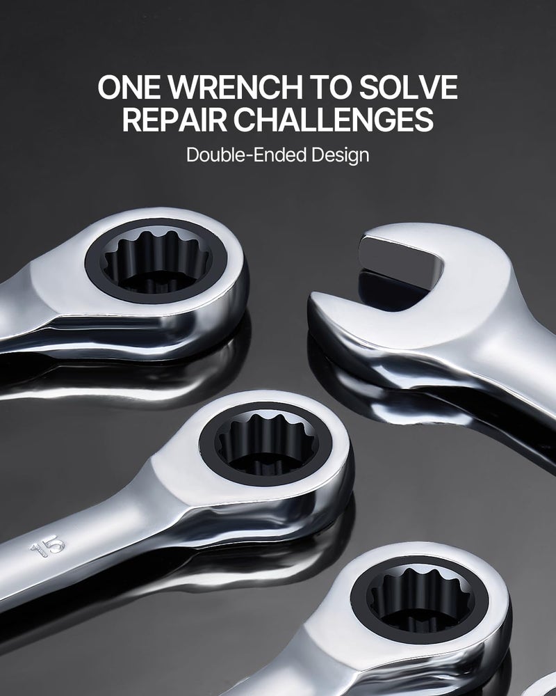VEVOR Combination Wrench Set, 30-Piece Ratcheting Wrench Set with Organizer Rack, Cr-V Steel Wrench Set SAE 1/4" to 1", Metric 8 mm to 24 mm, Ideal for General Household, Garage, Workshop, Emergency - Image 5