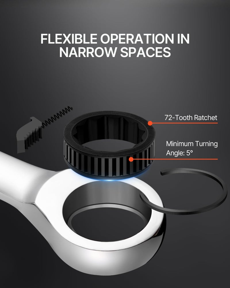 VEVOR Combination Wrench Set, 30-Piece Ratcheting Wrench Set with Organizer Rack, Cr-V Steel Wrench Set SAE 1/4" to 1", Metric 8 mm to 24 mm, Ideal for General Household, Garage, Workshop, Emergency - Image 3